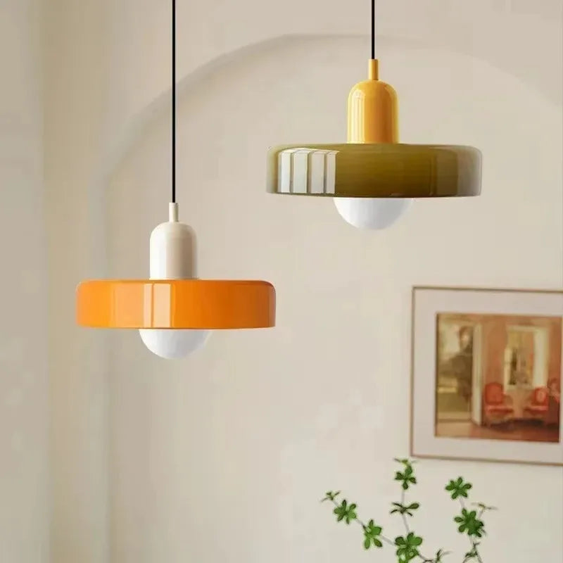 Nordic Glass Pendant Light, Retro Colored Hanging Lamp for Dining