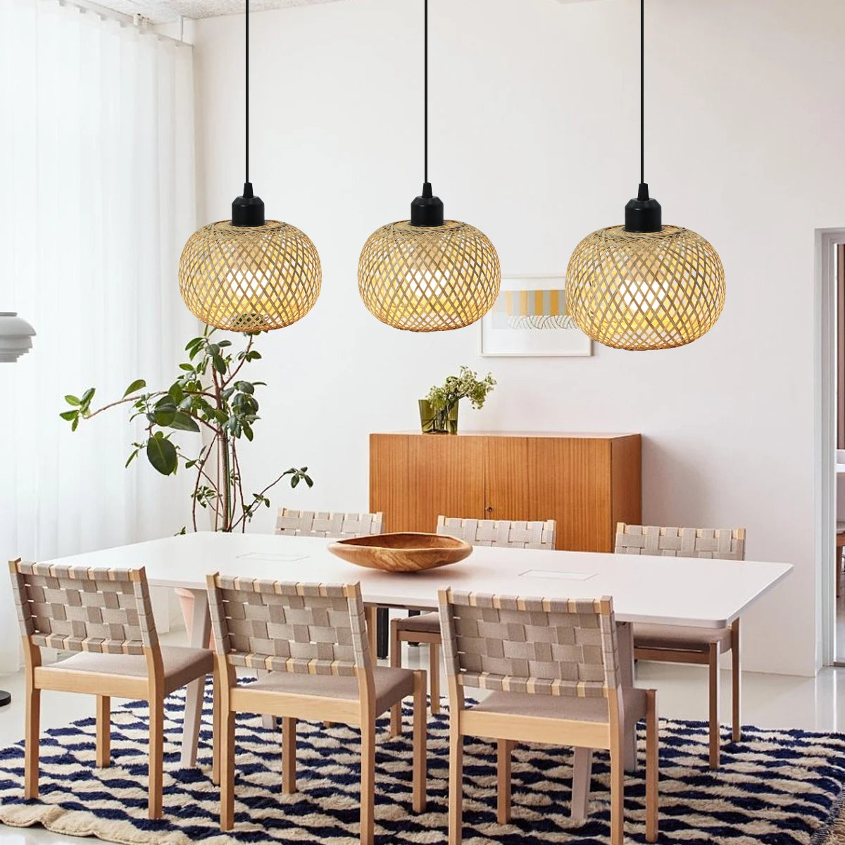 Hand Woven Bamboo Rattan Pendant Light Natural Boho Cafe Lamp