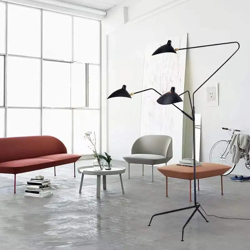 Three-Arm Tripod Floor Lamp, Designer Curved Shade Light Fixture