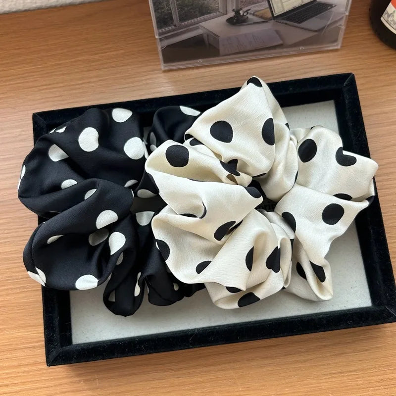 Polka Dot Satin Scrunchies for Women — Soft Silky Elastic Hair Ties for Summer