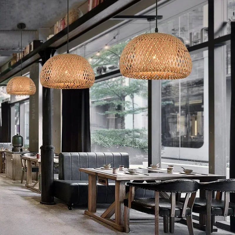 Bamboo Rattan Pendant Light, Hand-Woven Wicker Hanging Lamp