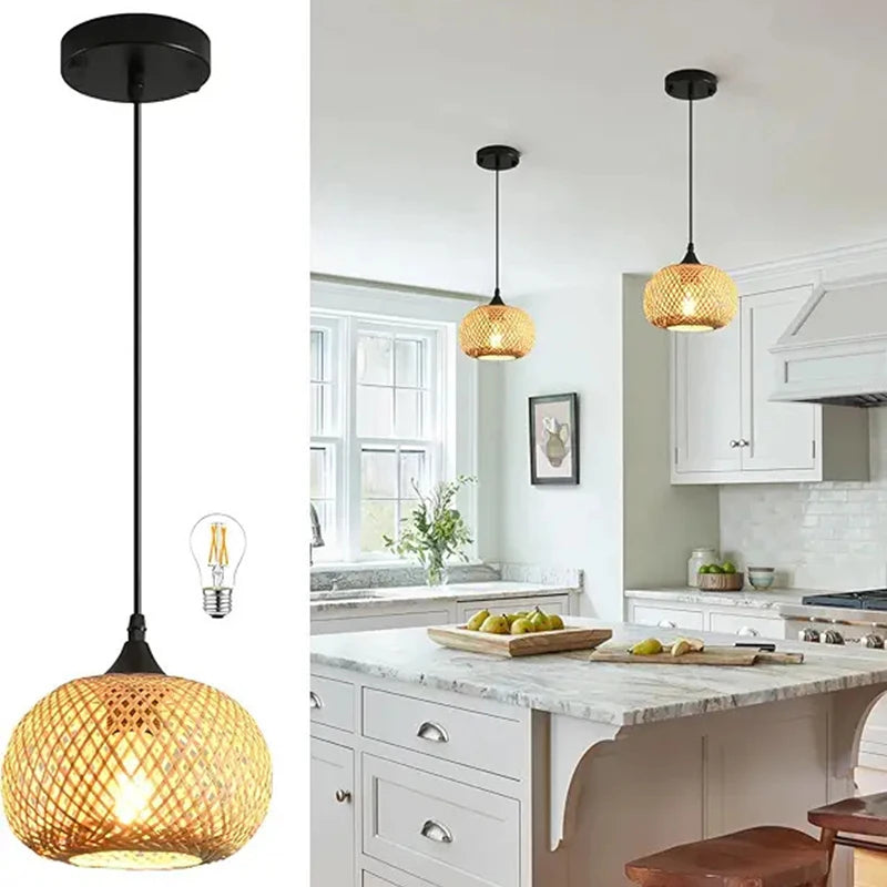 Handmade Rattan Bamboo Pendant Light for Kitchen and Dining