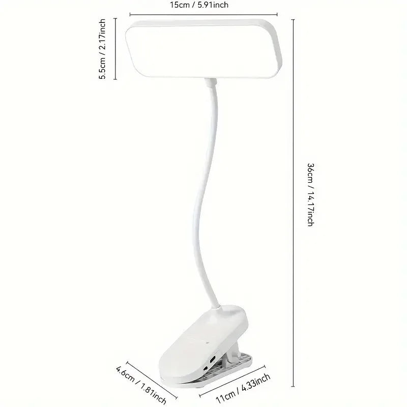 Clip-On LED Desk Lamp USB Rechargeable Dual-Head Reading Light