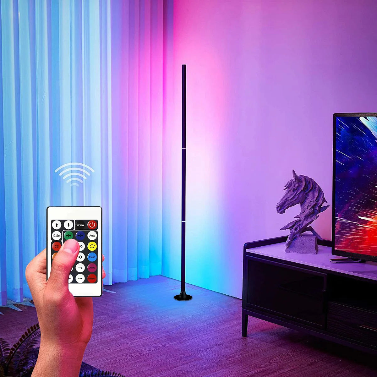 RGB Color-Changing Corner Floor Lamp with Remote Control