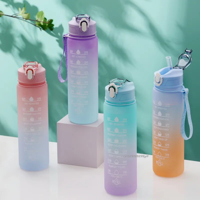 Motivational Water Bottle with Straw — Leak-Proof Time-Marker Bottle for Women