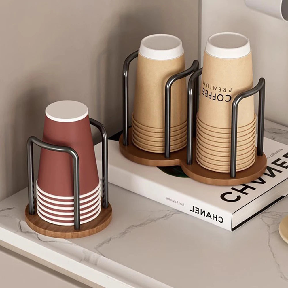 Wooden Disposable Cup Dispenser — Countertop Paper Cup Holder for Kitchen, Bathroom & Office