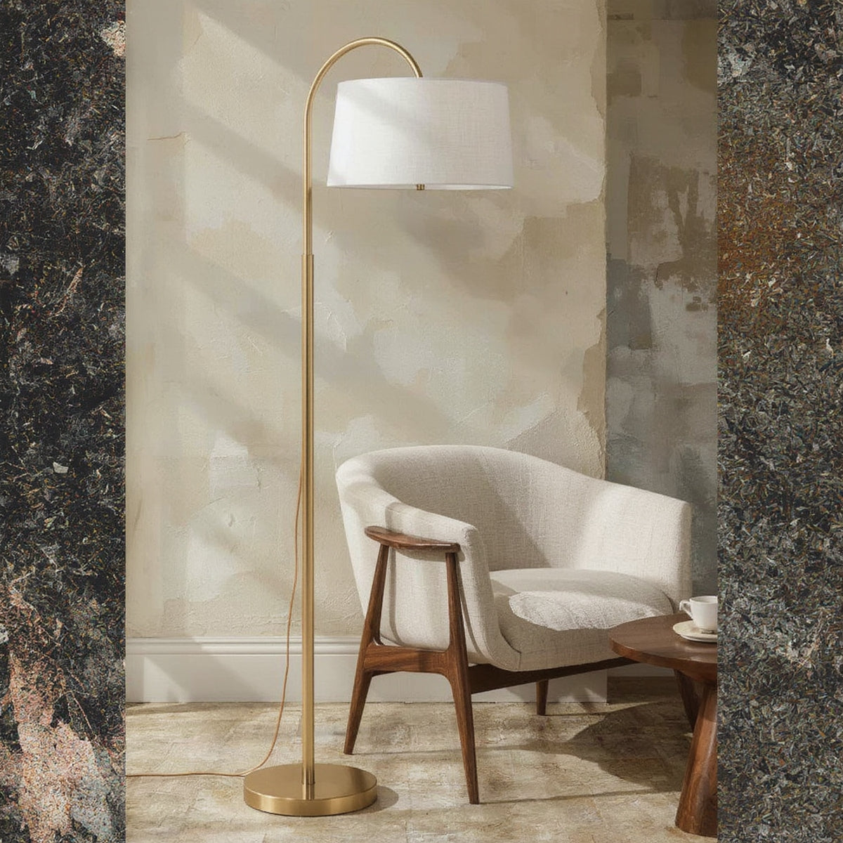 Brass Arc Floor Lamp, 64" Warm Gold