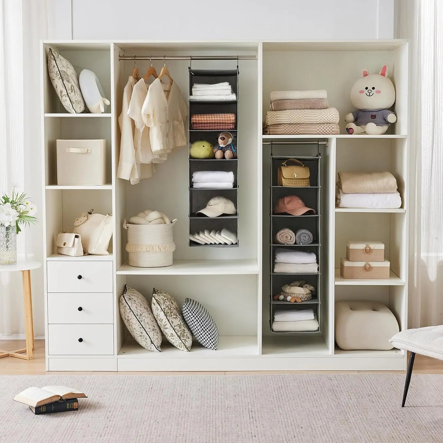 Hanging Closet Shelf Organizer, 6-Shelf Foldable Fabric Cube Storage