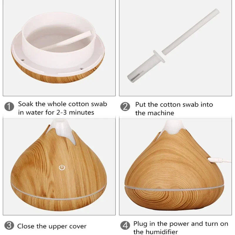 Ultrasonic Essential Oil Diffuser With Wood-Grain Finish and Color Light