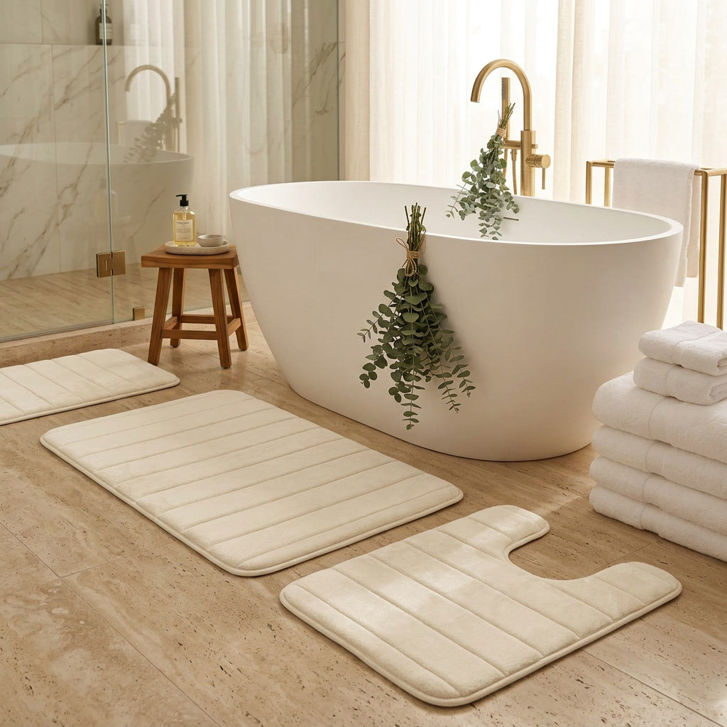 Velvet Memory Foam Bath Rug Set lifestyle
