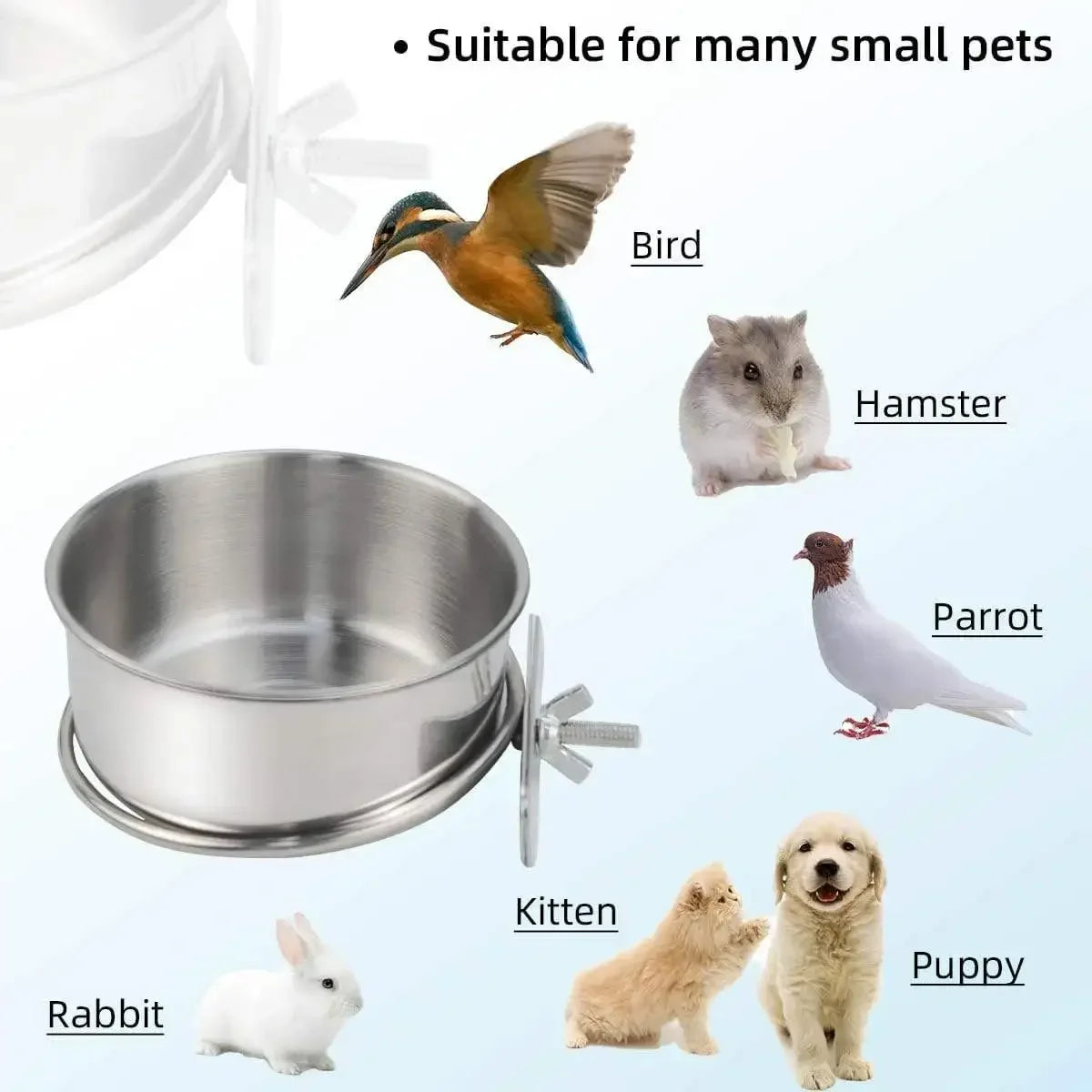 Anti-Tip Stainless Steel Coop Cup — Clamp-On Cage Feeder