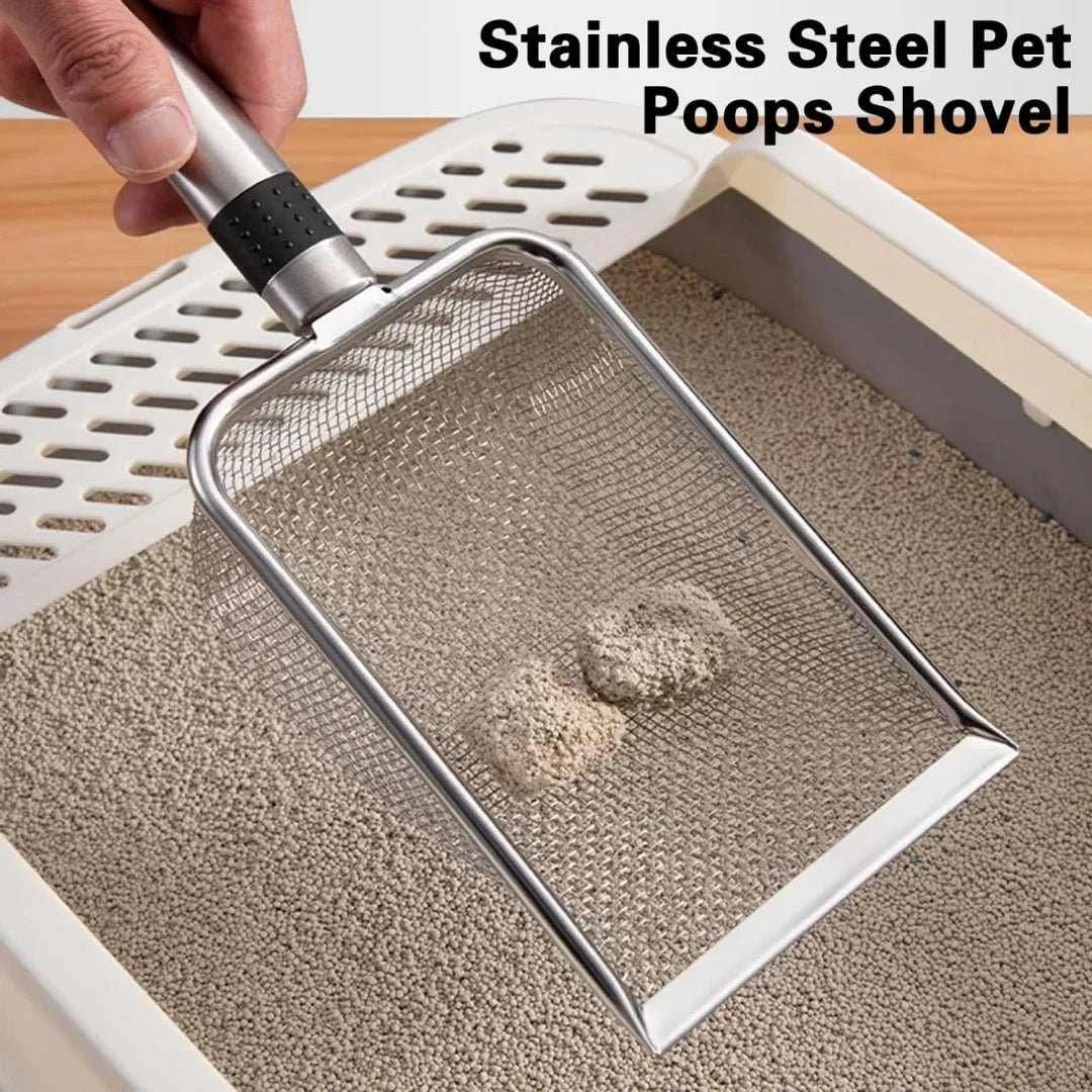Stainless Steel Cat Litter Scoop — Deep Mesh Sifter with Hang Ring