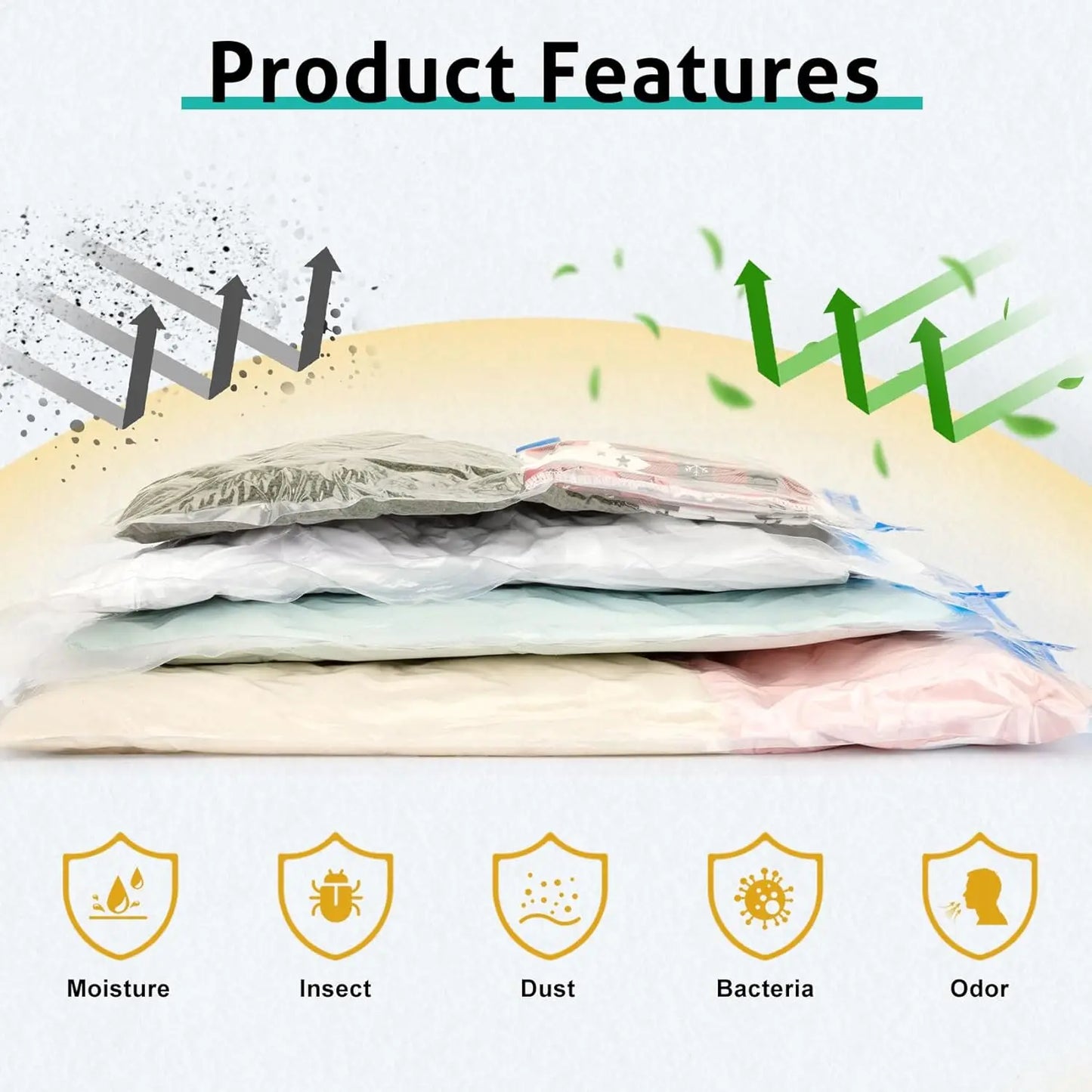 Vacuum Compression Storage Bags for Clothes and Bedding, Reusable Set