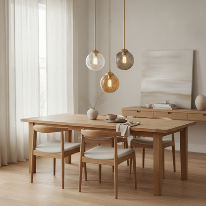 Glass Globe Pendant Light, 3-Light Brass Cluster, Dining Room