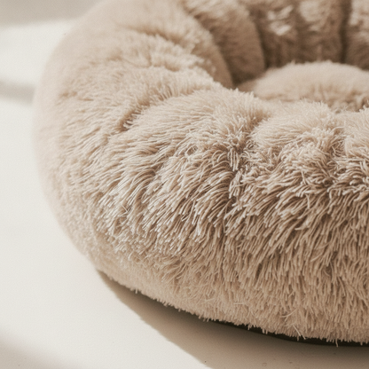 Donut Dog Bed & Cat Bed — Round Plush Faux Fur, Washable Cover, S/M/L