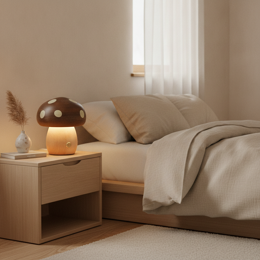 Cordless Mushroom Table Lamp — Rechargeable, Touch Dimmable, Bedside