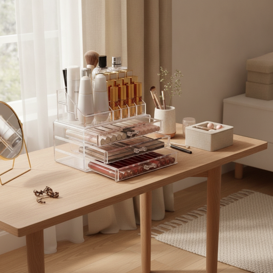 Makeup Organizer with 4 Drawers — Clear Acrylic Vanity & Desk Storage