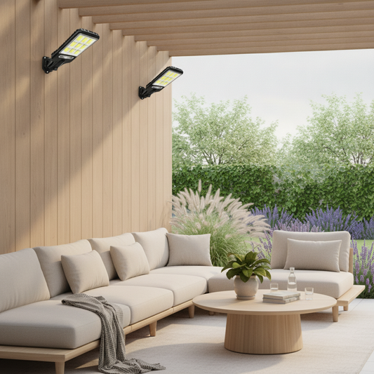 Solar Wall Lights Outdoor 2-Pack — Motion Sensor LED Sconce, Black