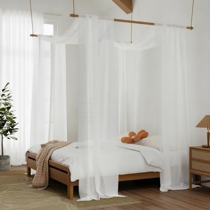 Sheer Bed Canopy Curtain, Queen — White Voile Four-Poster Drape