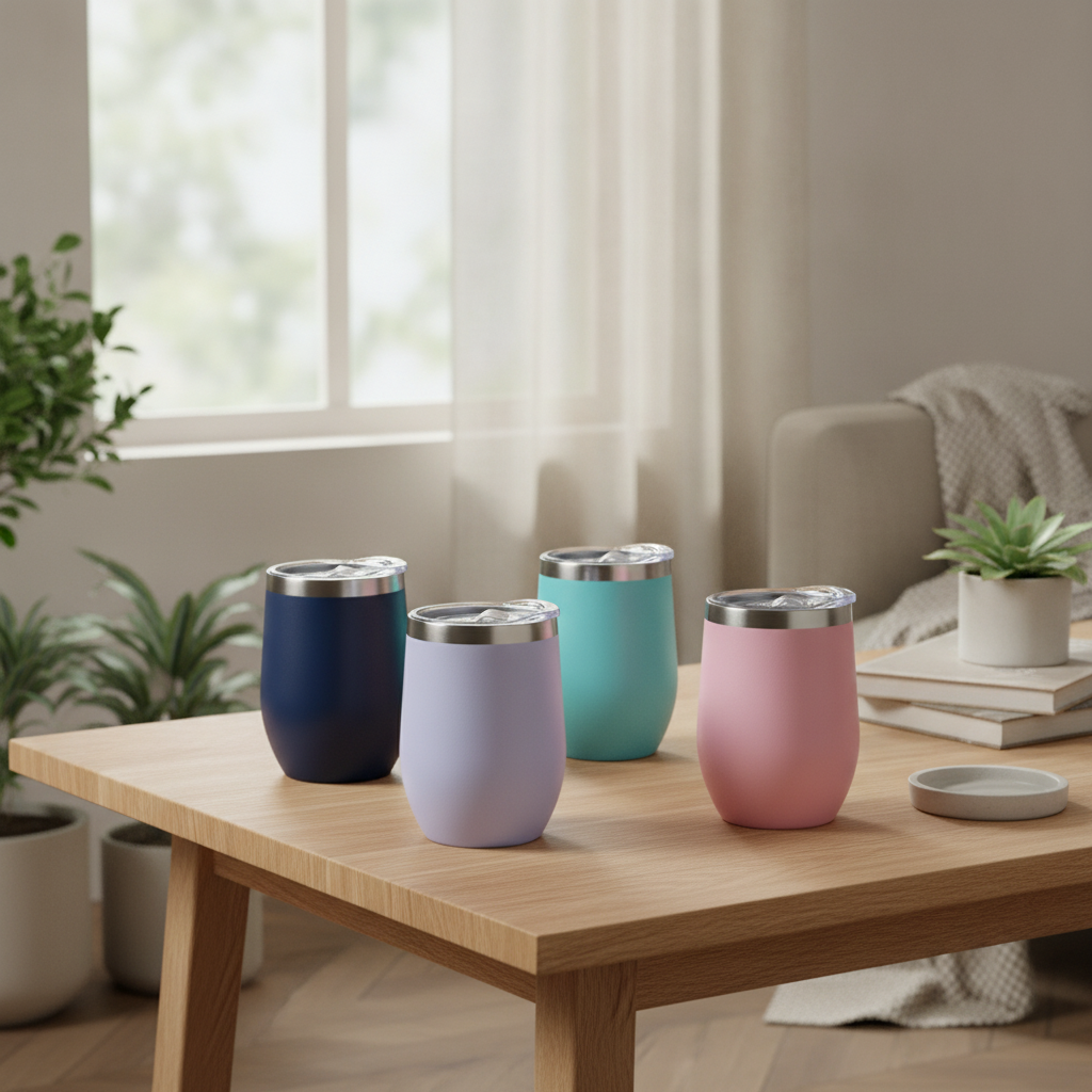 Stemless Insulated Wine Tumbler Set of 4 with Lids — Stainless Steel