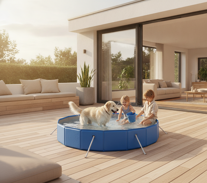 Foldable Dog Pool 47 in — PVC Pet Splash Pad, Large Dogs up to 80 lb