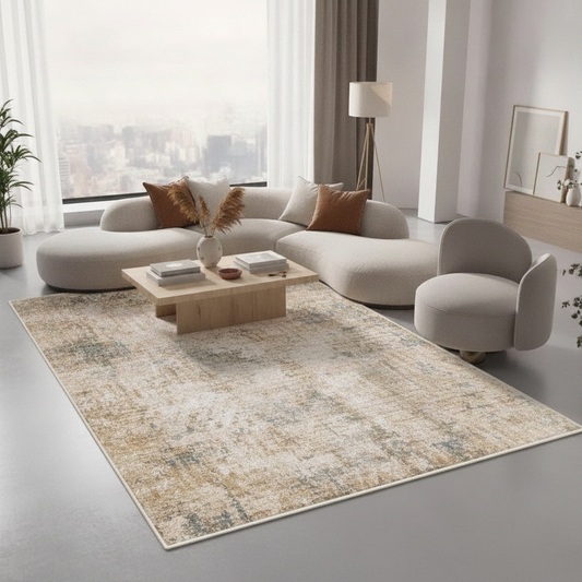 Vintage Persian Style Area Rug 5x7 — Washable, Low Pile, Cream & Blue