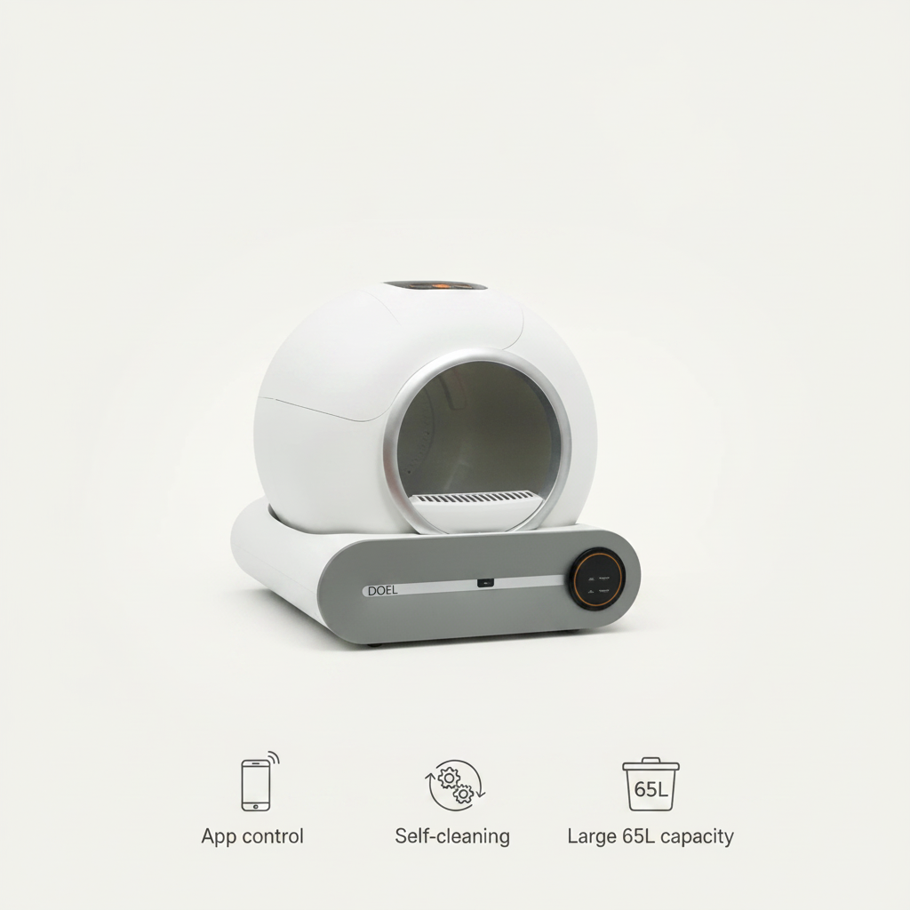 Self-Cleaning Automatic Cat Litter Box, 65L Smart Dome, App Control