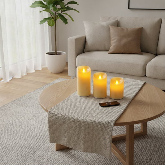 Flameless LED Pillar Candles Set of 3 — Moving Flame, Remote & Timer