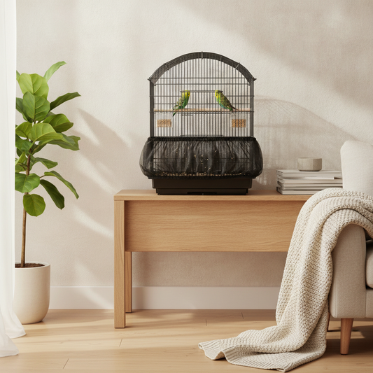 Adjustable Bird Cage Seed Catcher Skirt — Mesh Guard