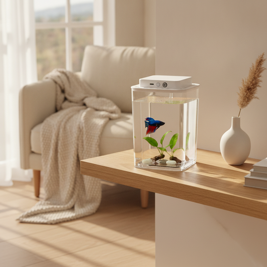 Desktop Betta Fish Tank with Motion-Sensor LED Light