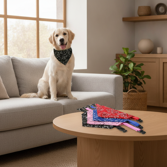 Reversible Adjustable Dog Bandana — Slides Over Collar, Cotton