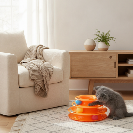 3-Layer Spinning Ball Track Tower for Cats