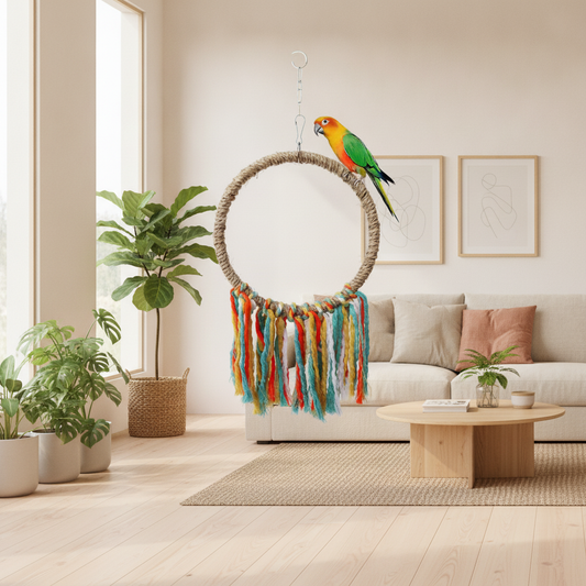 Natural Rope Ring Bird Swing with Cotton Tassels