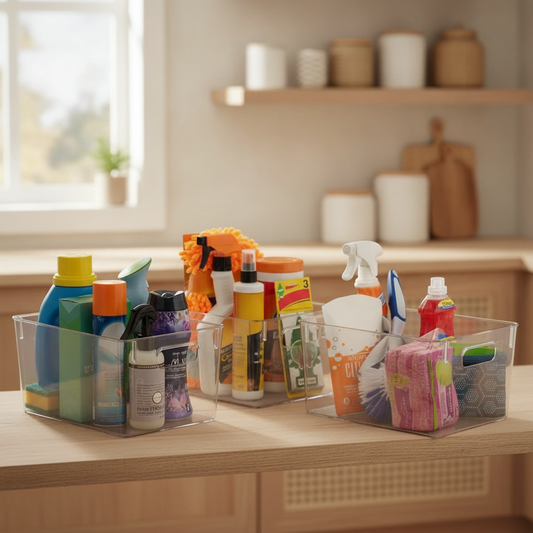 Stackable Clear Fridge and Pantry Bins, Set With Handles