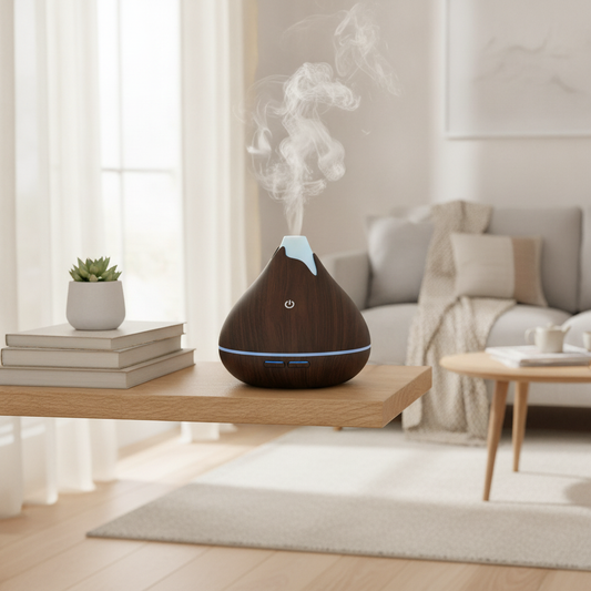 Ultrasonic Essential Oil Diffuser With Wood-Grain Finish and Color Light