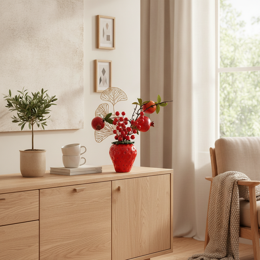 Strawberry Ceramic Vase - Cute Fruit-Shaped Flower Bud Vase Decor