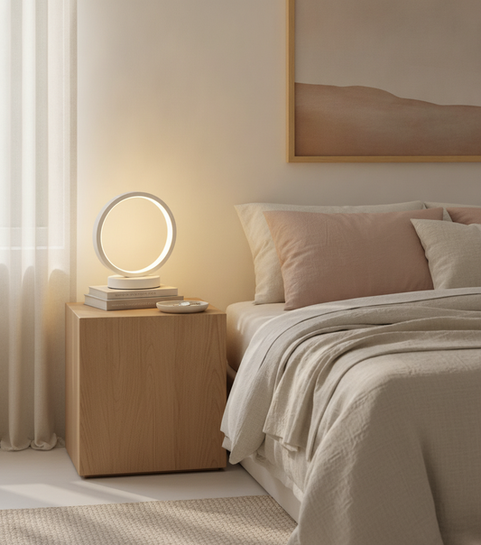 LED Ring Table Lamp — Modern Round Bedside Night Light for Bedroom & Living Room