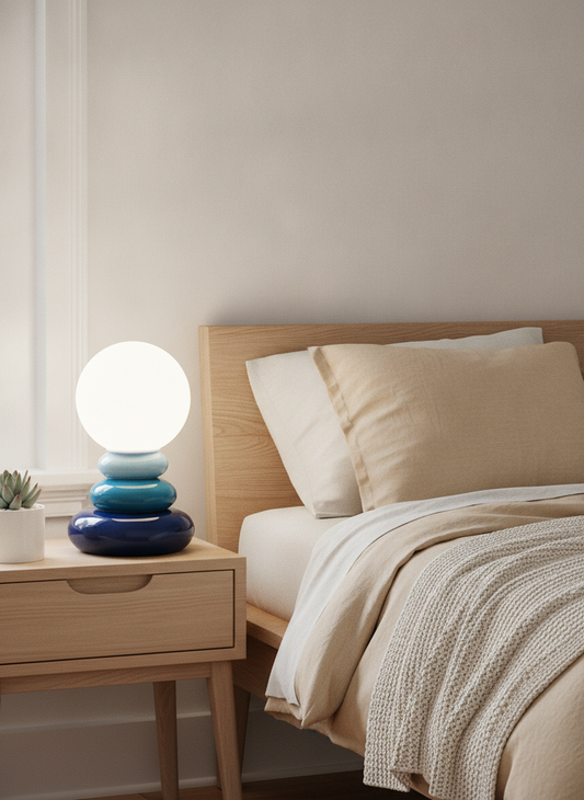 Stacked Stone Ceramic Table Lamp - Glass Globe Bedside Mood Light