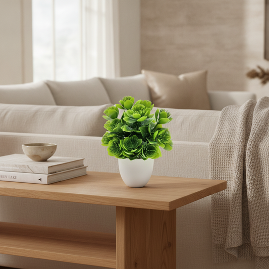 Mini Artificial Potted Plant - Faux Greenery in White Pot Decor
