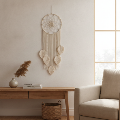 Macrame Dream Catcher, Boho Leaf Tassel Wall Hanging Decor