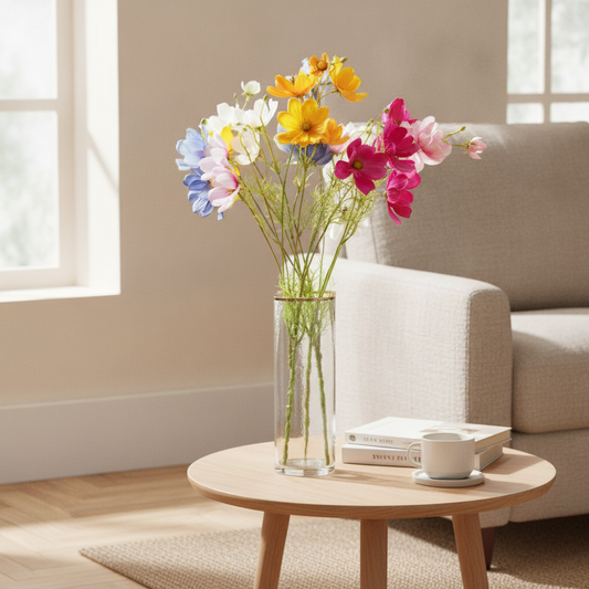 Artificial Cosmos Flowers Branch — Faux Silk Wildflower Stem