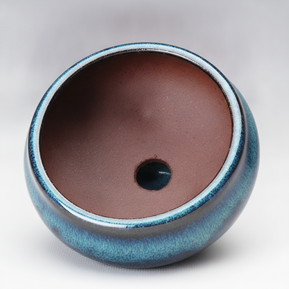 Blue Glazed Ceramic Planter Pot — Round Succulent, Orchid & Flower Pot for Indoor Plants