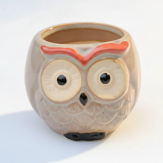 Cute Owl Ceramic Flower Pot — Mini Succulent Planter for Home & Office Desk Decor