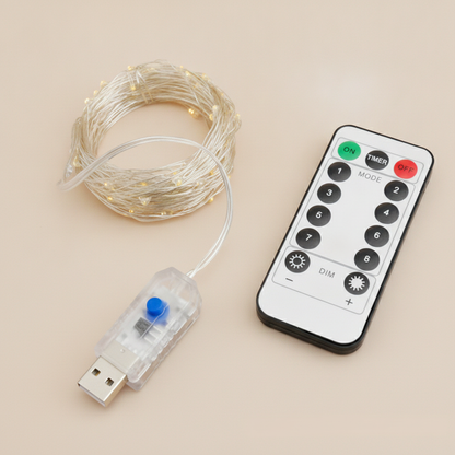 USB Fairy String Lights with Remote — Dimmable 8-Mode Timer Twinkle Lights for Bedroom & Party Decor