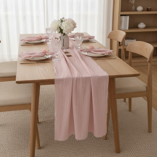 Retro Gauze Cotton Table Runner, Dusty Pink Cheesecloth