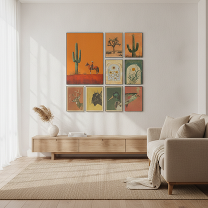 Western Cowboy Canvas Wall Art Set, Desert Cactus Prints