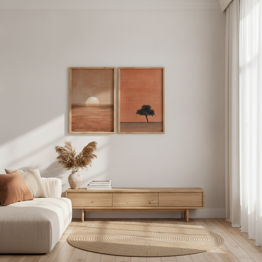 Minimalist Sunset Landscape Wall Art Prints, Boho Nature Decor