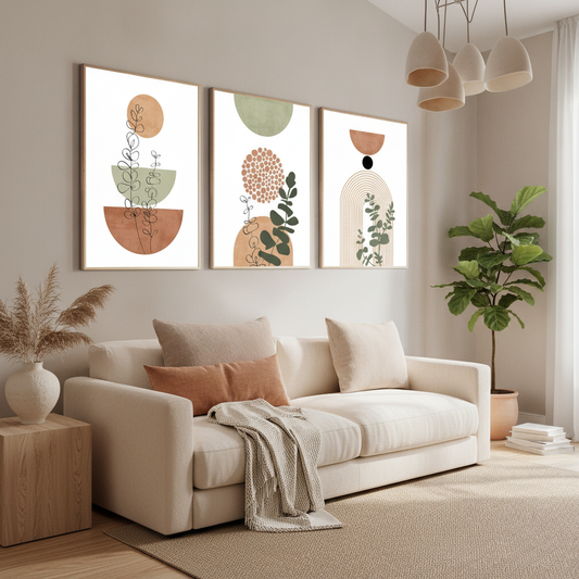 Boho Abstract Plant Wall Art, 3-Piece Mid-Century Print Set