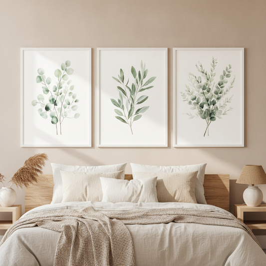 Sage Green Eucalyptus Wall Art, Watercolor Botanical Print Set