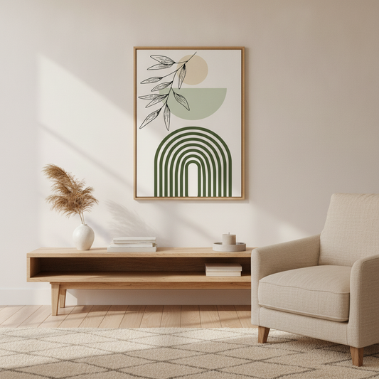 Sage Green Boho Wall Art, Abstract Geometric & Plant Prints